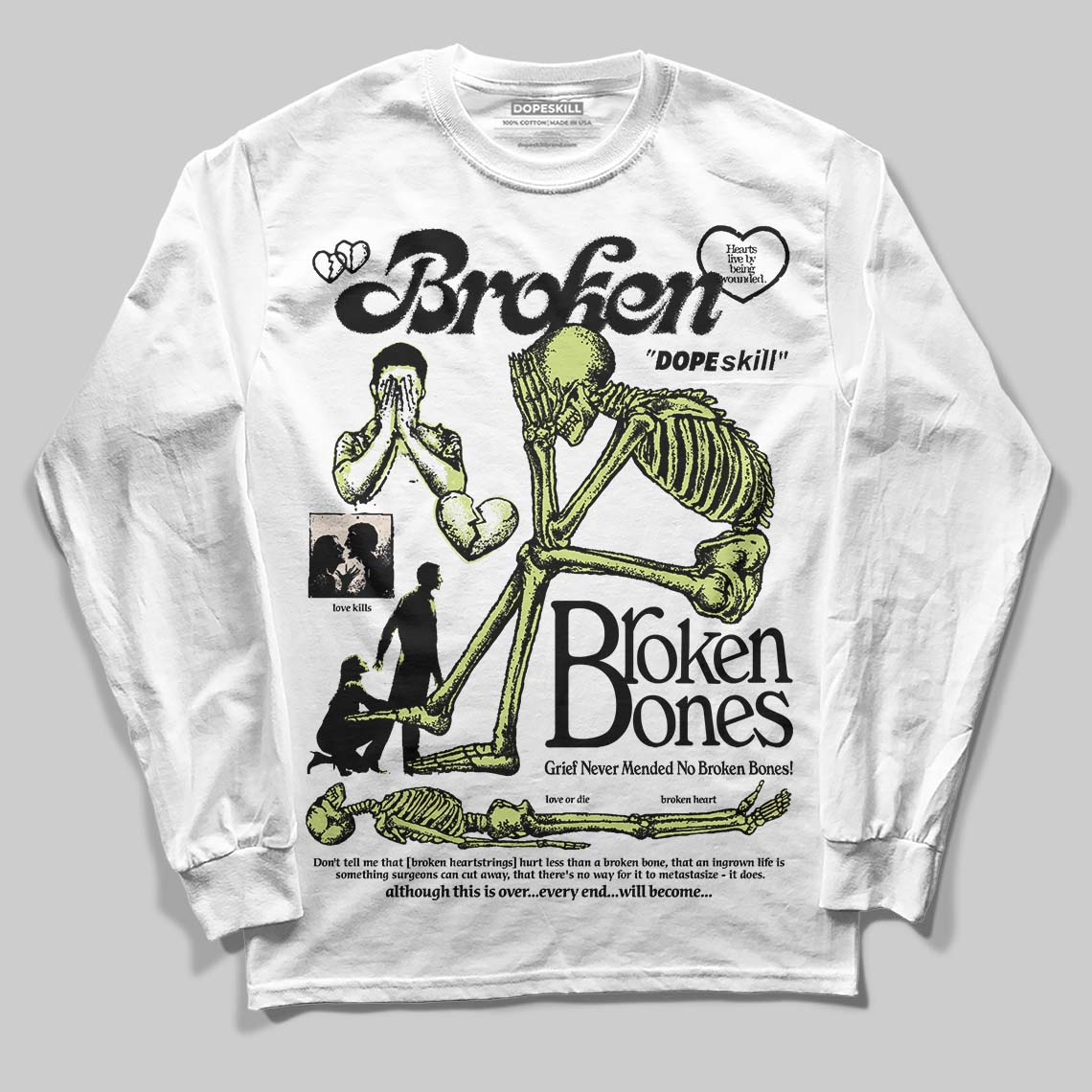 Luminous Green 5s DopeSkill Long Sleeve T-Shirt Broken Bones Graphic