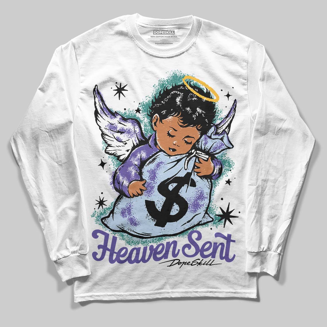 Grape 5s DopeSkill Long Sleeve T-Shirt Heaven Sent Graphic