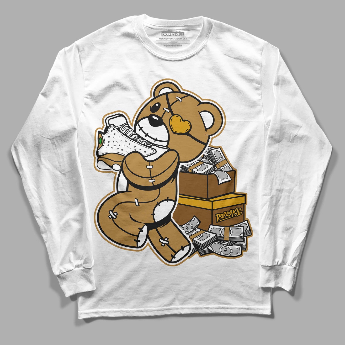 Wheat 13s DopeSkill Long Sleeve T-Shirt Bear Steals Sneaker Graphic