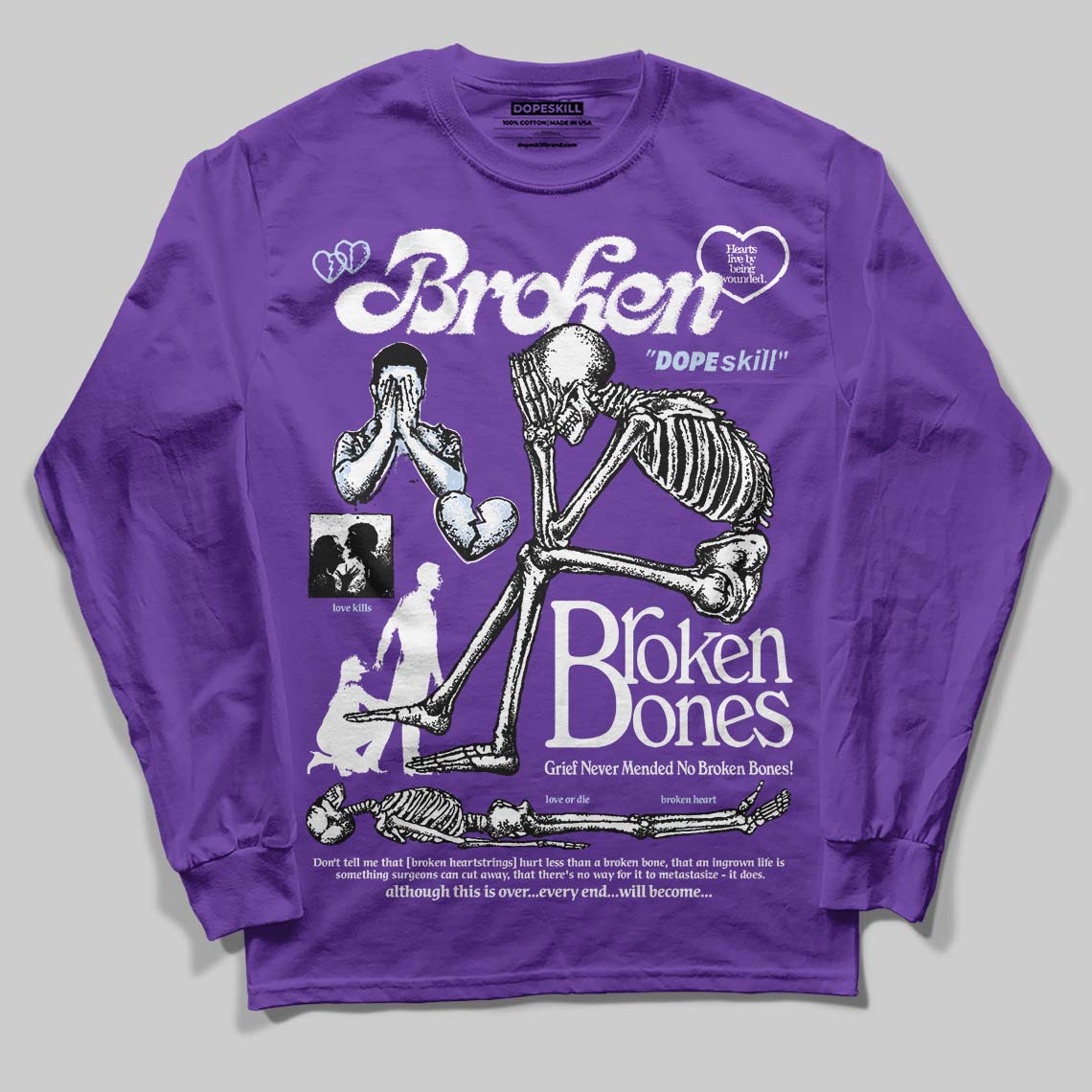 Grape 5s DopeSkill Long Sleeve T-Shirt Broken Bones Graphic