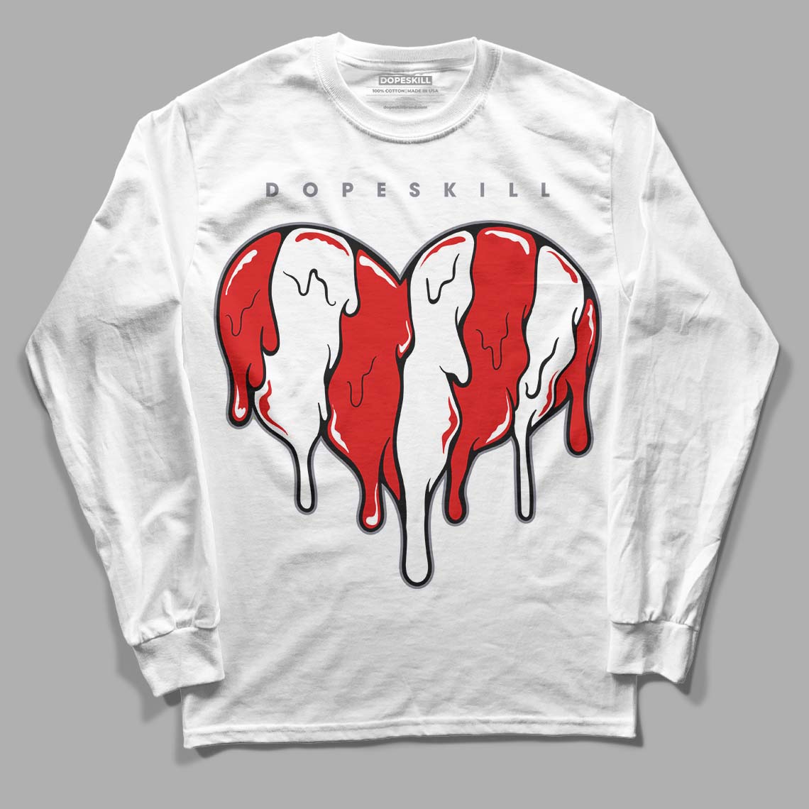 Gym Red 9s DopeSkill Long Sleeve T-Shirt Slime Drip Heart Graphic