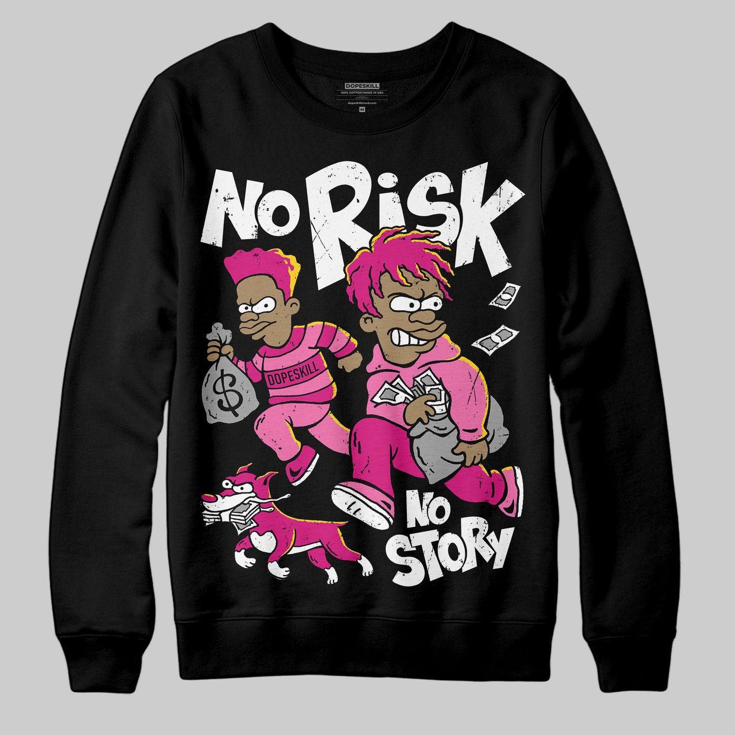 Rick RO Pink Leather Sneakers DopeSkill Sweatshirt No Risk No Story Graphic