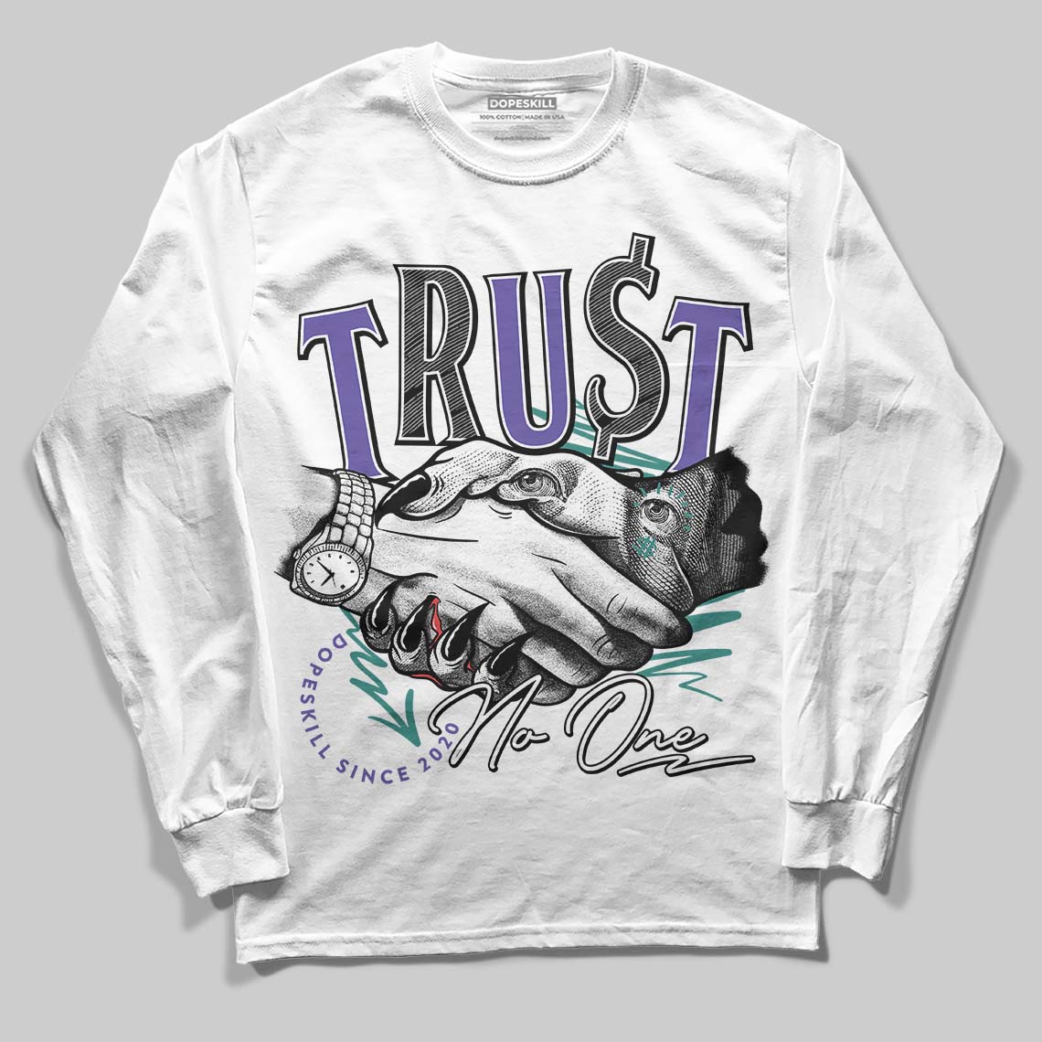 Grape 5s DopeSkill Long Sleeve T-Shirt Trust No One Graphic
