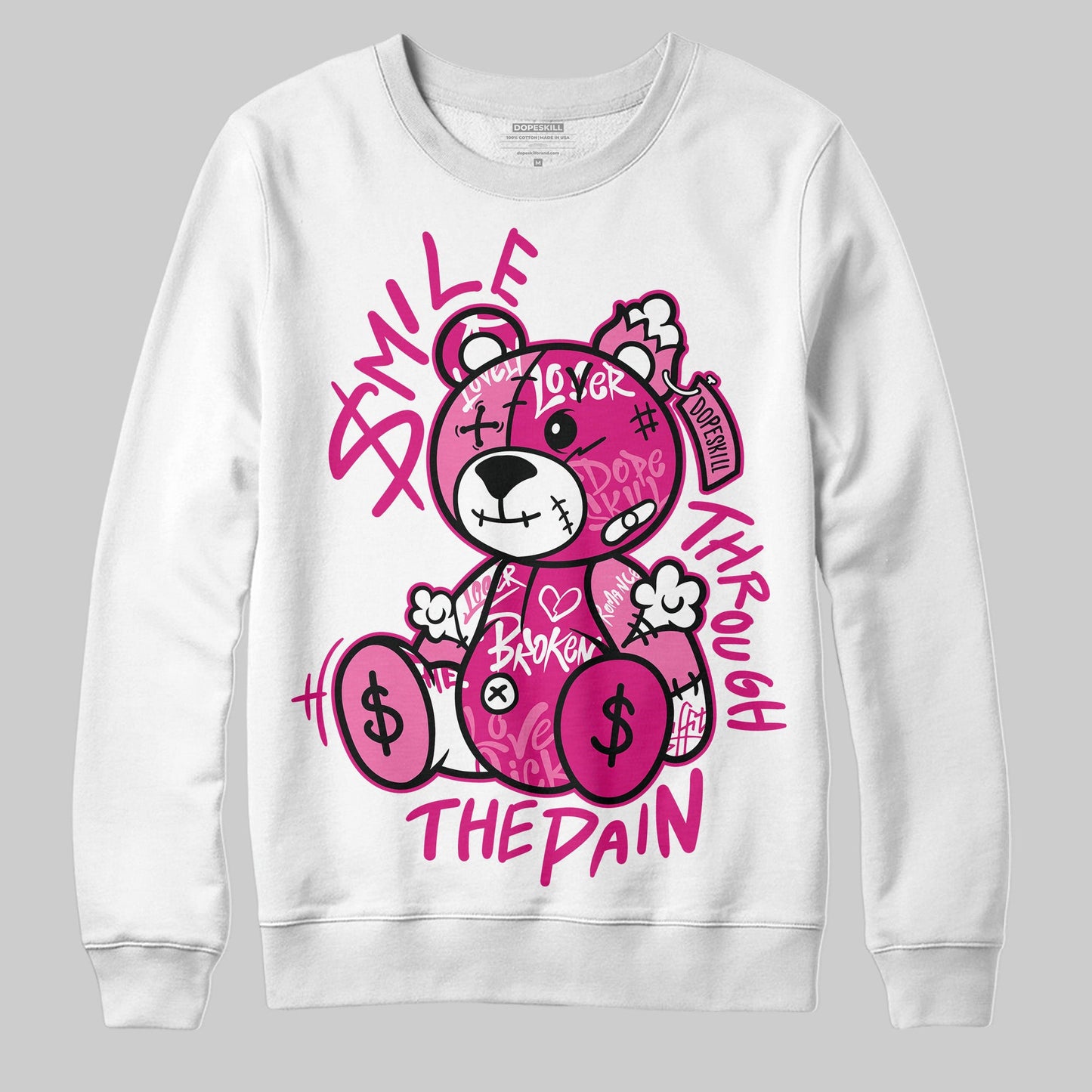 Rick RO Pink Leather Sneakers DopeSkill Sweatshirt Smile Through The Pain Graphic