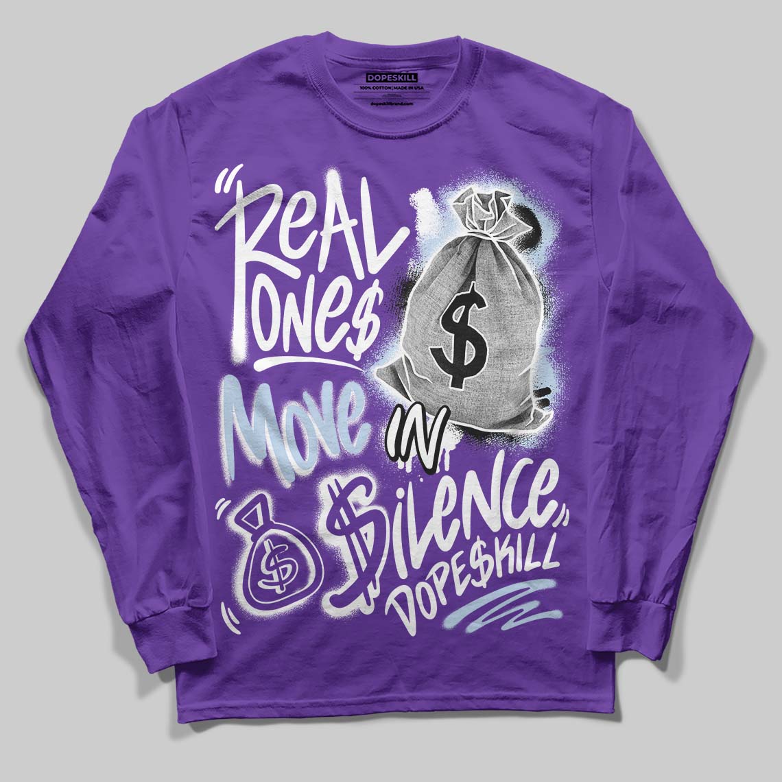 Grape 5s DopeSkill Long Sleeve T-Shirt Real Ones Move In Silence Graphic