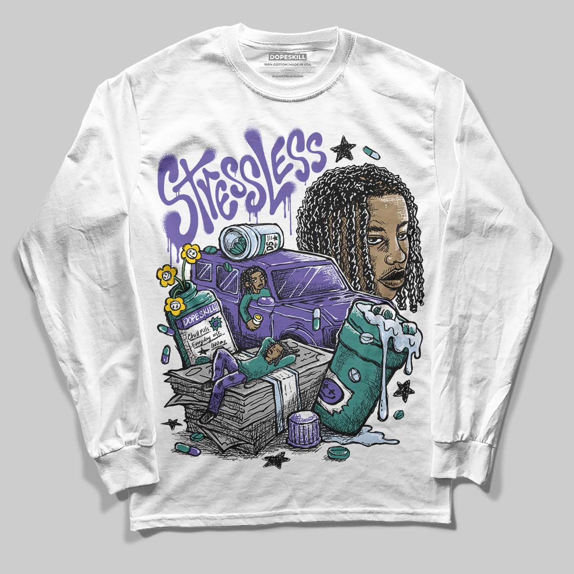 Grape 5s DopeSkill Long Sleeve T-Shirt Stressless Graphic