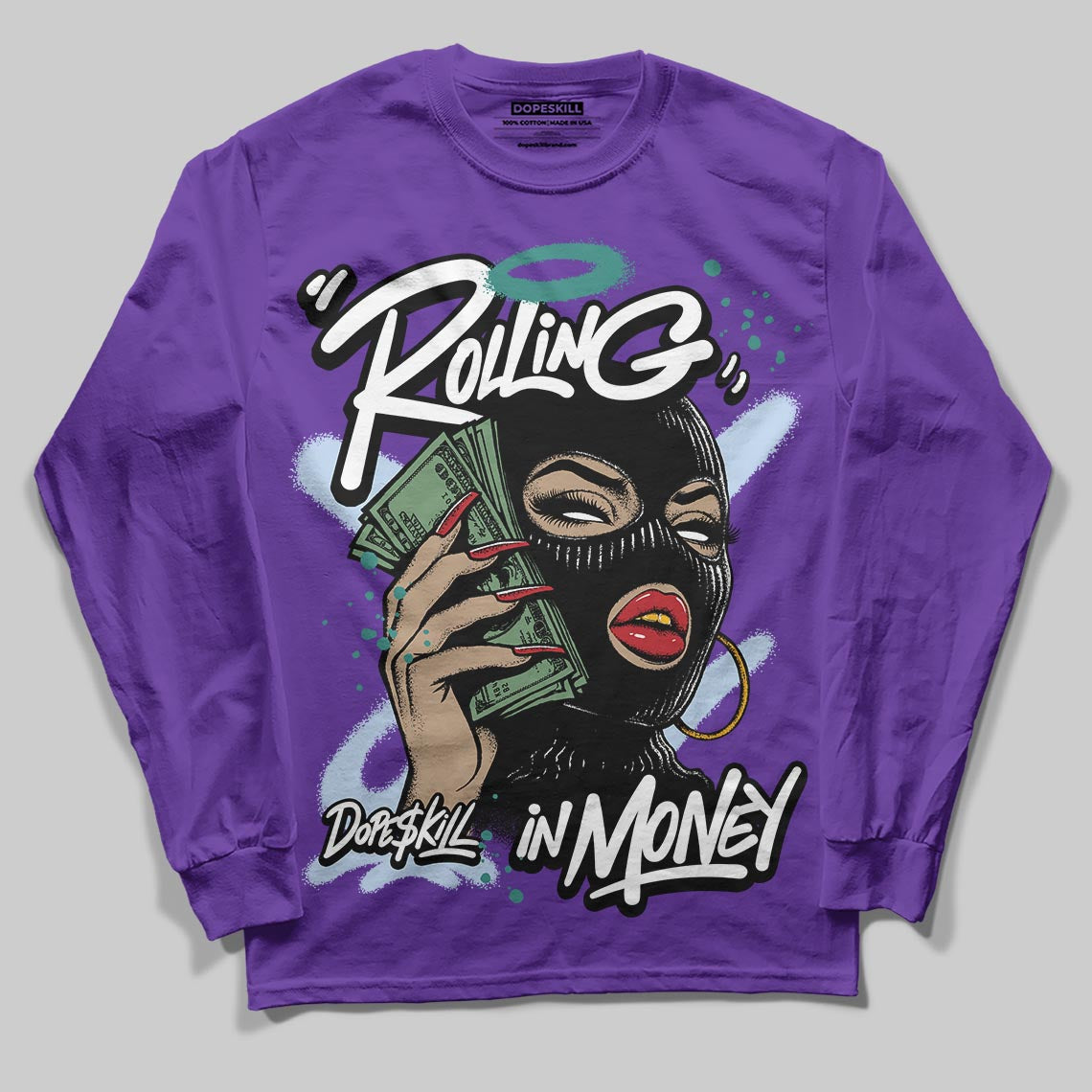 Grape 5s DopeSkill Long Sleeve T-Shirt Rolling in Money Graphic