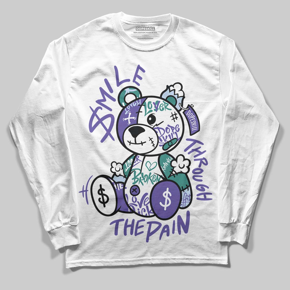 Grape 5s DopeSkill Long Sleeve T-Shirt Smile Through The Pain Graphic
