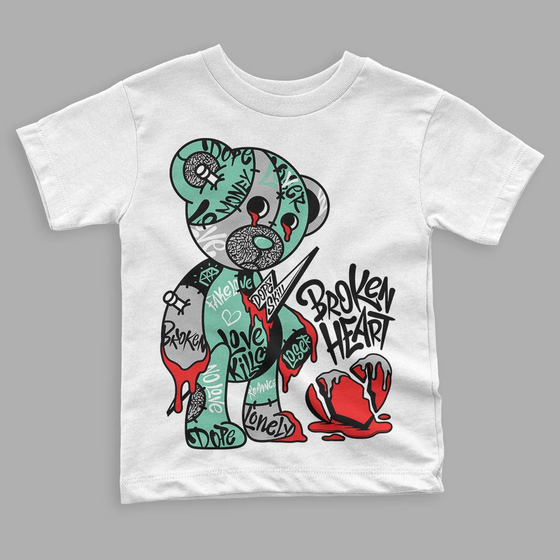 Green Glow 3s DopeSkill Toddler Kids T-shirt Broken Heart Graphic