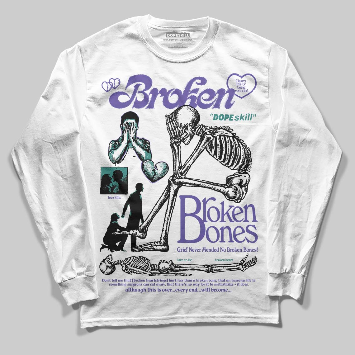 Grape 5s DopeSkill Long Sleeve T-Shirt Broken Bones Graphic