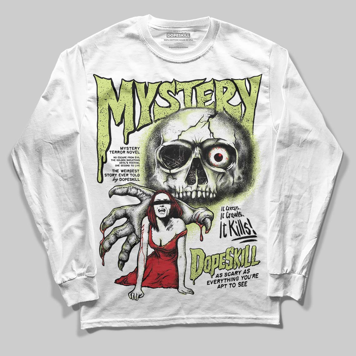 Luminous Green 5s DopeSkill Long Sleeve T-Shirt Mystery Ghostly Grasp Graphic