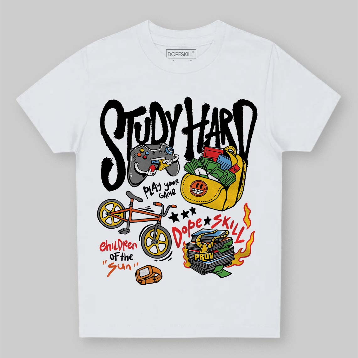 Yellow Collection DopeSkill Toddler Kids T-shirt Study Hard Graphic