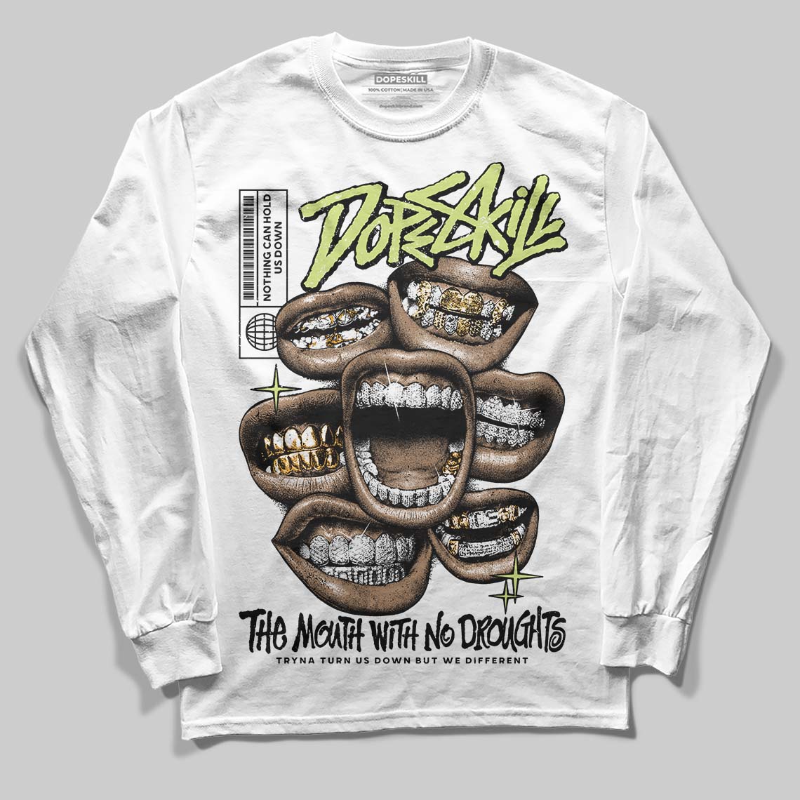 Luminous Green 5s DopeSkill Long Sleeve T-Shirt The Mouth With No Droughts Graphic