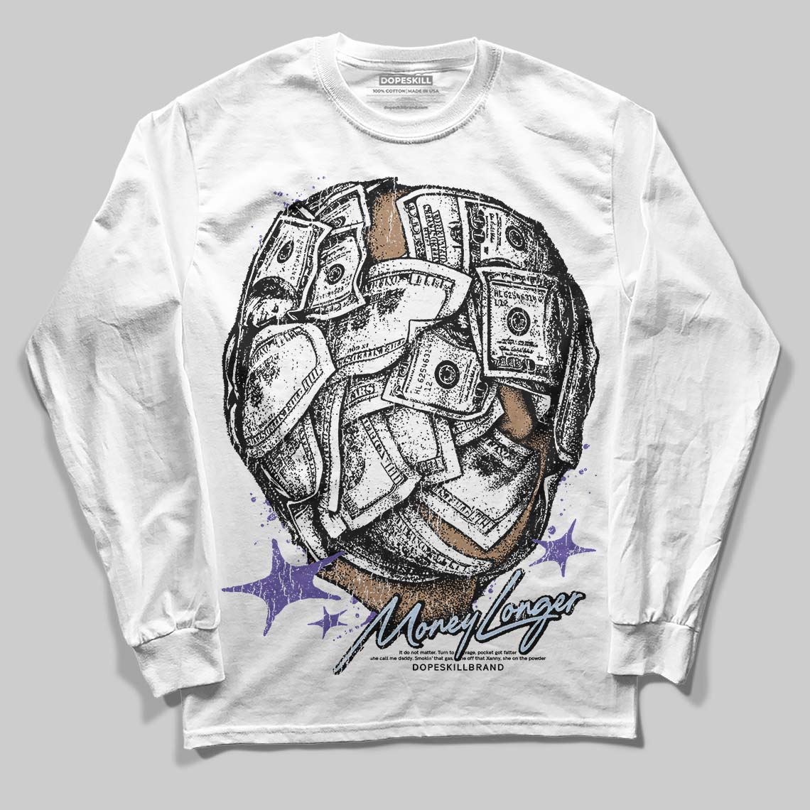 Grape 5s DopeSkill Long Sleeve T-Shirt Money Longer Graphic