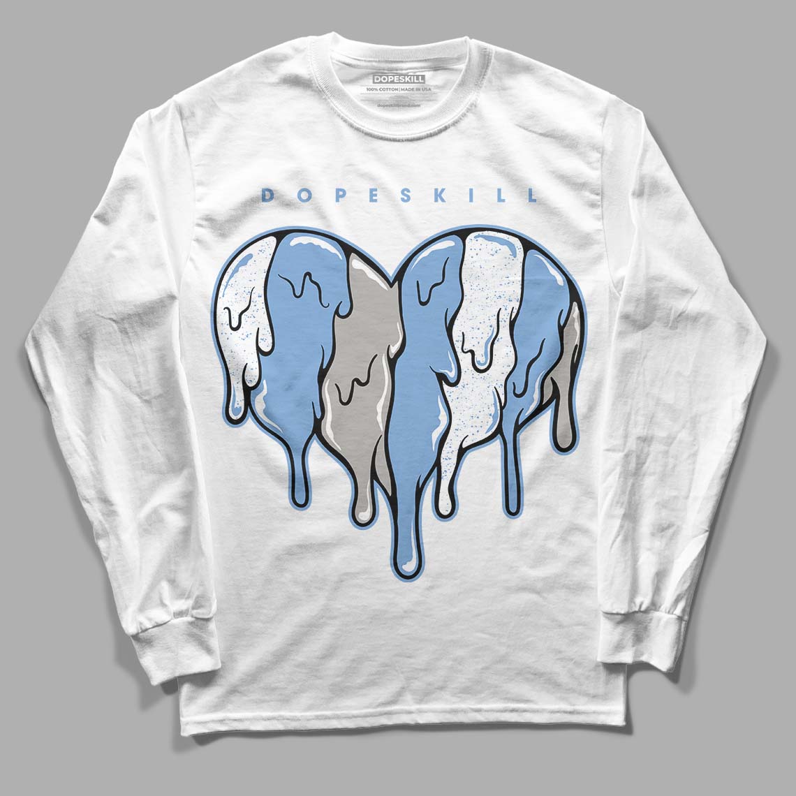 University Blue 5s DopeSkill Long Sleeve T-Shirt Slime Drip Heart Graphic