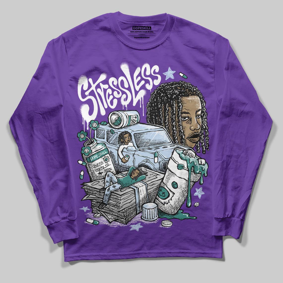 Grape 5s DopeSkill Long Sleeve T-Shirt Stressless Graphic
