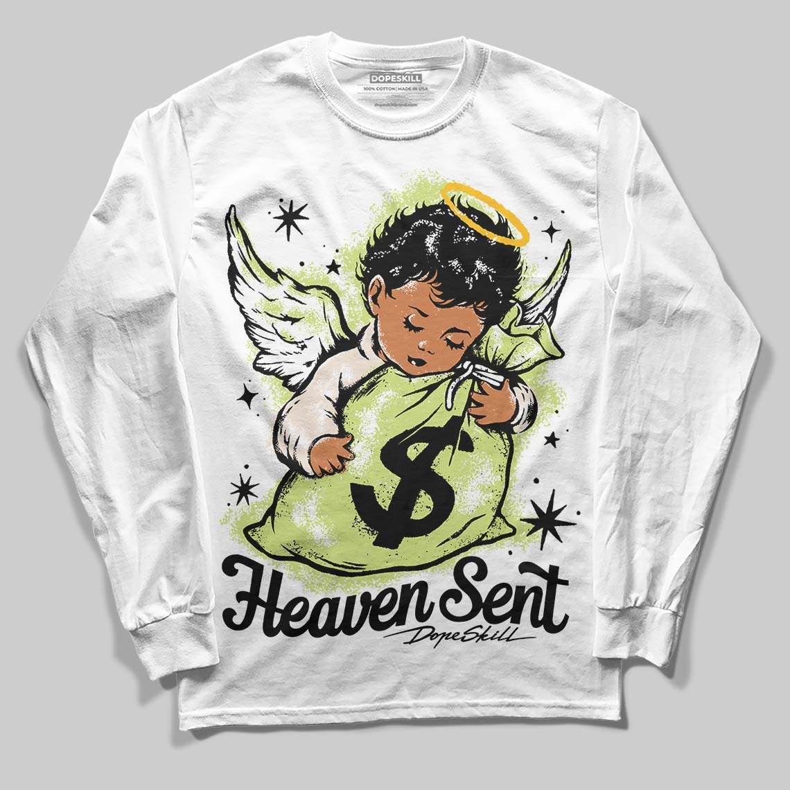 Luminous Green 5s DopeSkill Long Sleeve T-Shirt Heaven Sent Graphic