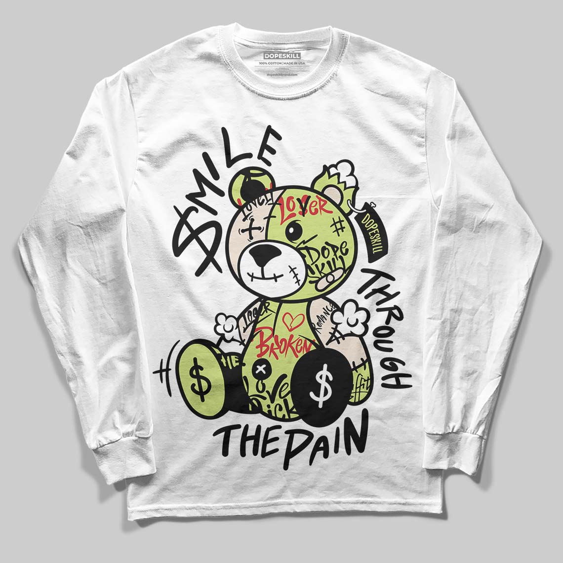 Luminous Green 5s DopeSkill Long Sleeve T-Shirt Smile Through The Pain Graphic