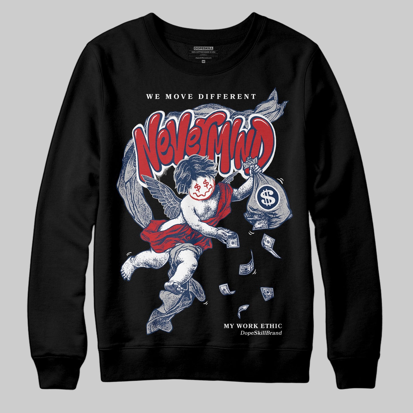 Summit White Navy 4s DopeSkill Sweatshirt Nevermind Graphic