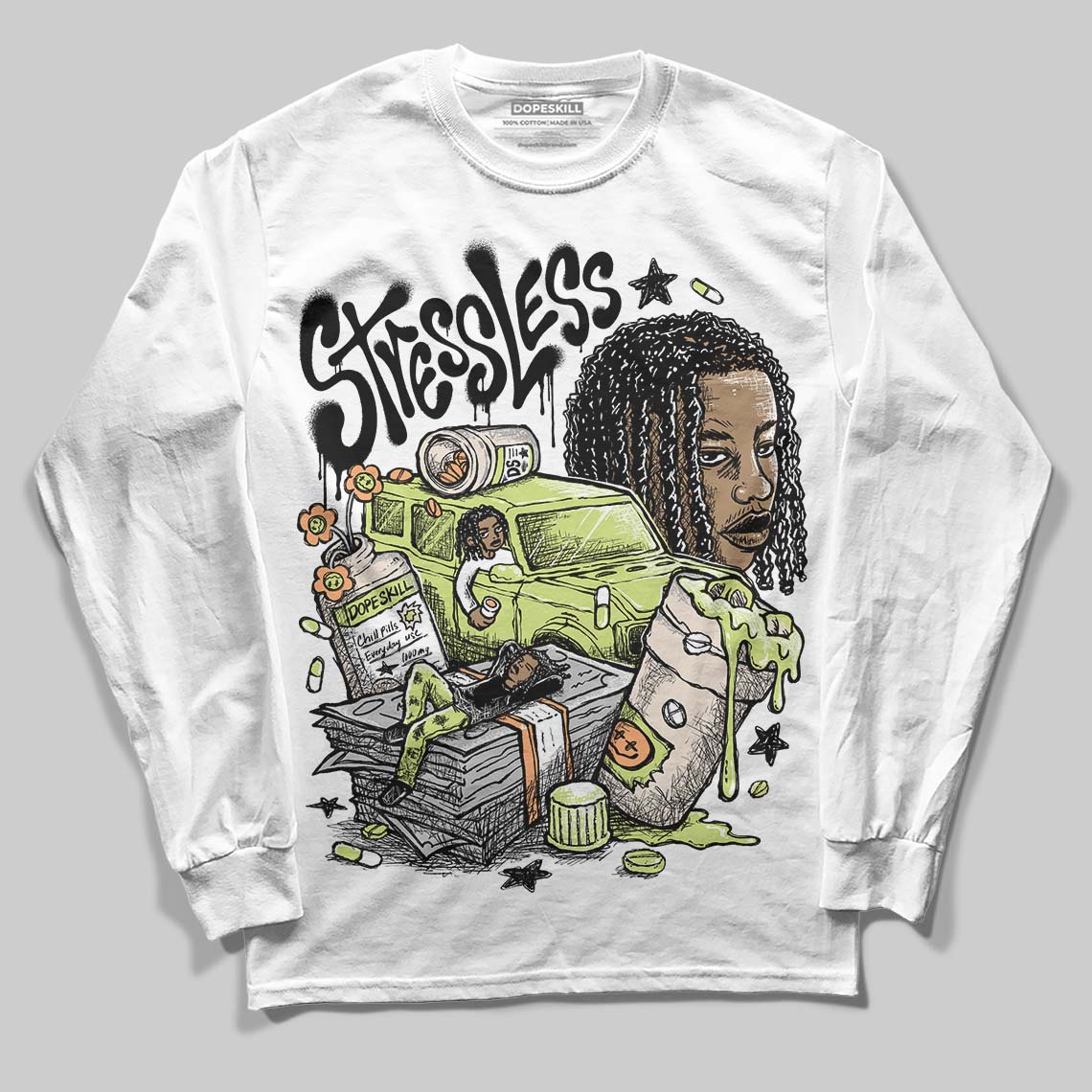 Luminous Green 5s DopeSkill Long Sleeve T-Shirt Stressless Graphic