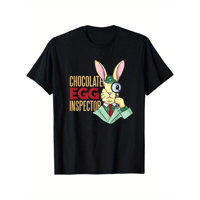 1pc Happy Easter Chocolate Inspector Bunny Easter Eggs T-Shirt - Vibrant Cotton Men's T-Shirt with Playful Bunny Design,...