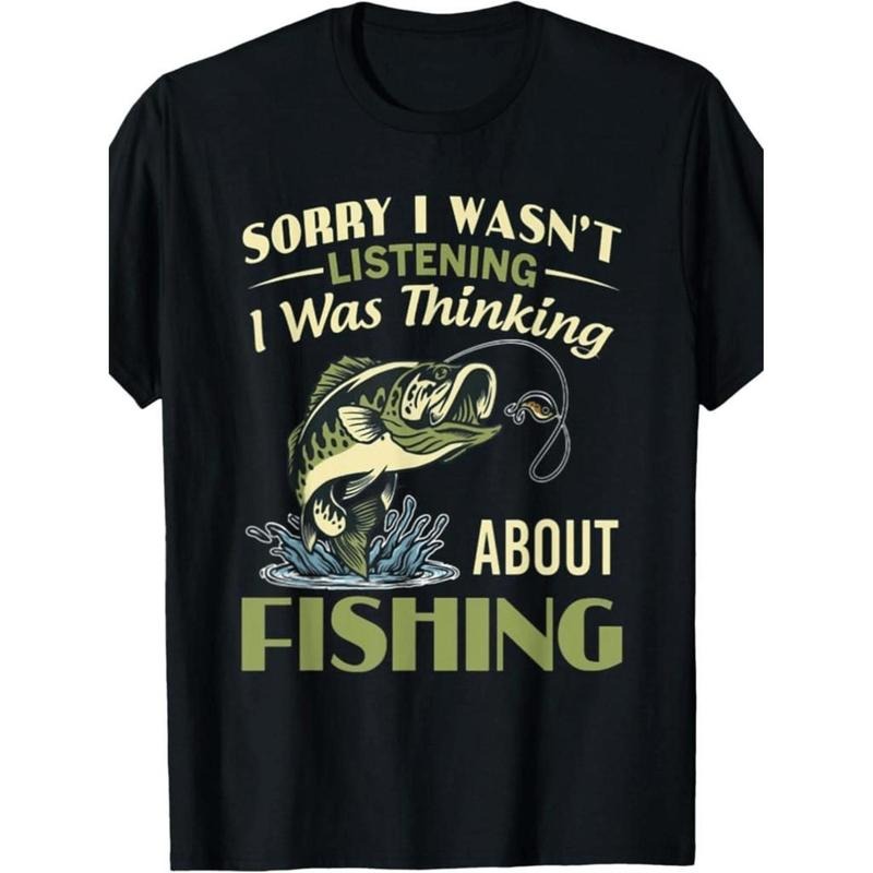 1pc Men'S "sorry I Wasn't Listening, Fishing" Graphic T-shirt - 100% Cotton Quick-dry Crew Neck Tee, 220gsm Regular Fit...