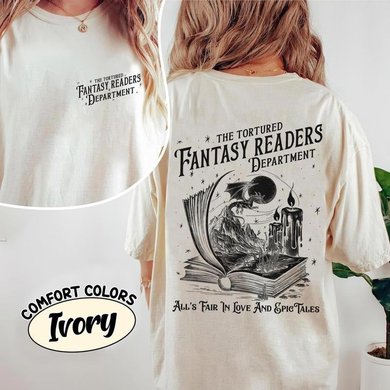 2 Sided, Fantasy Reader Society Shirt, Fantasy Book Lovers Gift For Romance Readers Vintage Girlie Bookish Shirt for...
