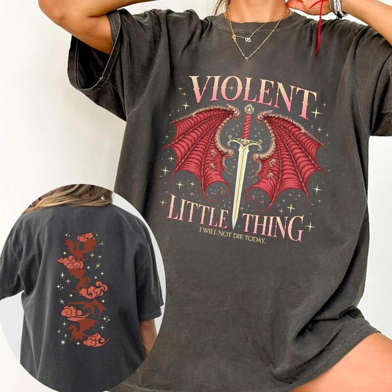 2 Sided, Fourth Wing Fan T-Shirt, Violet Sorrengail Shirts, Violent Little Thing Shirt, Xaden Riorson Shirt, Dragon Rider...