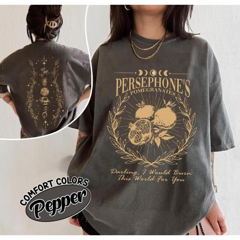 2 Sided, Persephone's Pomegranates T-Shirt, Greek Mythology Dark Academia Demigod Fruit Graphic Tee, Gift for Book Lovers...