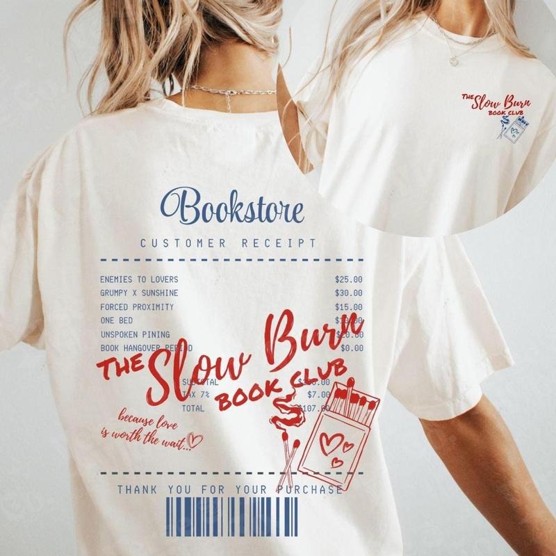 2 Sided, Slow Burn Book Club T-Shirt Romance Book Girlie Morally Grey Book Lover Romance Reader Book Club Shirt Bookish...