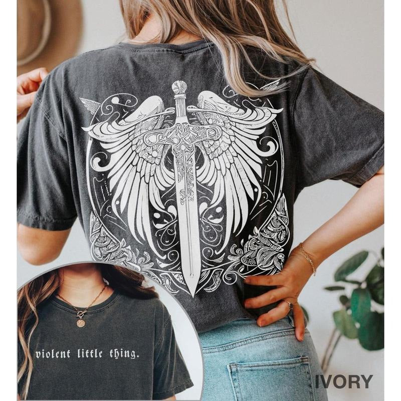 2 Sided Violent Little Thing Basgiath War College Violet Sorrengail Fourth Wing Shirt Dragon Rider Shirt Casual Cotton T-Shirts, Hoodie, Sweatshirt