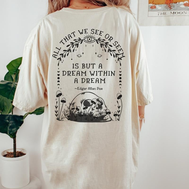 2 Slide Design, Edgar Allan Poe Dark Academia T-Shirt Mushroom Crewneck Bookish Crewneck All Seeing Eye Cottage Core...
