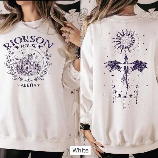 2 Slide Design, Riorson House 2-Sided Sweatshirt, Fourth Wing Sweatshirt, Dragon Rider Bookish Hoodie, Iron Flame...