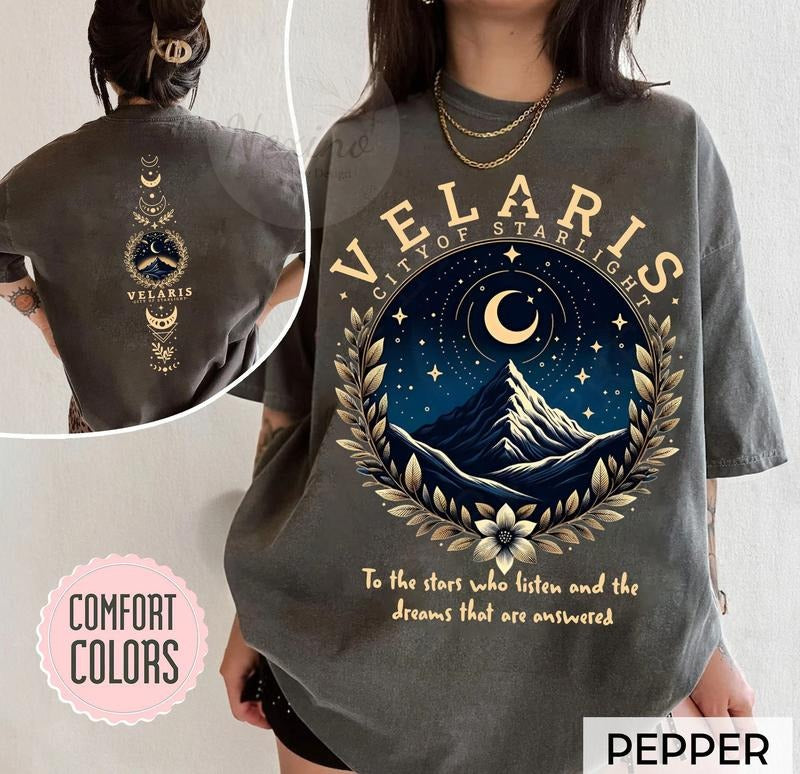 2 Slide Design, Velaris City Of Starlight ACOTAR tshirt, The Night Court Shirt, Court of Dreams, Rhysand, Cassian, Sarah...