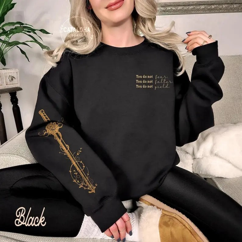 2 Slide You Do Not Yield Bookish Sleeve Print Throne Glass Kingdom Ash Court Thorns Roses Court Dreams T-Shirts, Hoodie, Sweatshirt