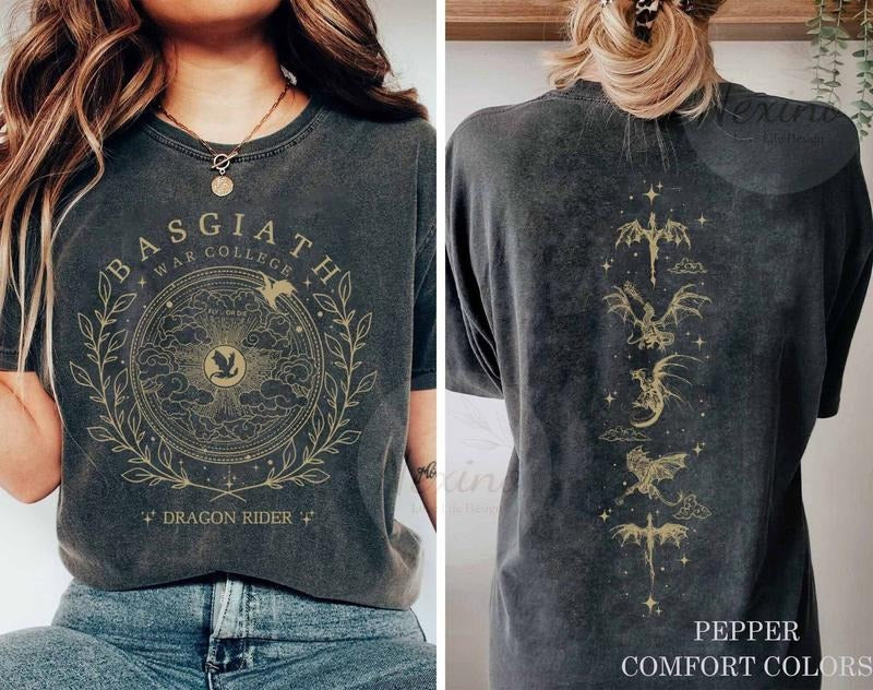 2 Slide Design,Fourth Wing Double-Sided Shirt, Basgiath War College T-Shirt, Fourth Wing Shirt, Dragon Rider Shirt,...