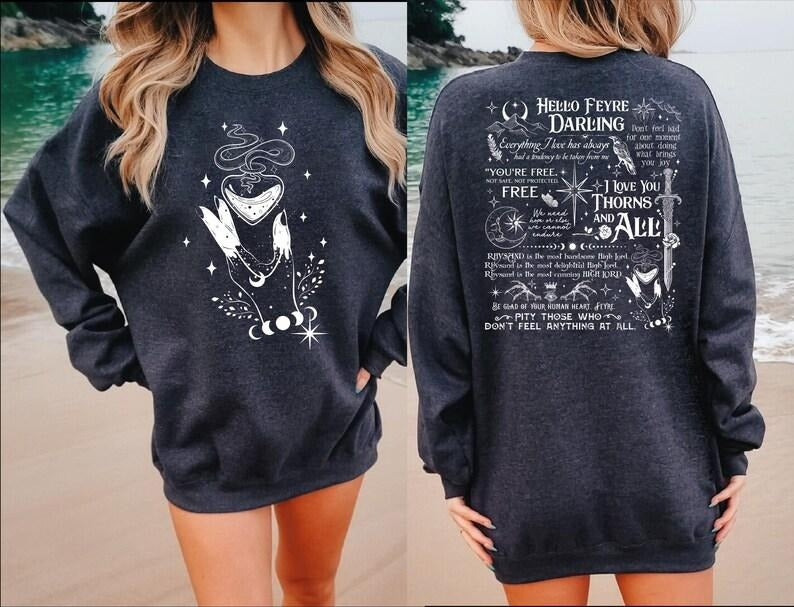 2 Slide Acotar Fan Sweathirt Hello Feyre Darling Night Court Illyrians Court Thorns Roses Rhysand Cassian Azriel T-Shirts, Hoodie, Sweatshirt