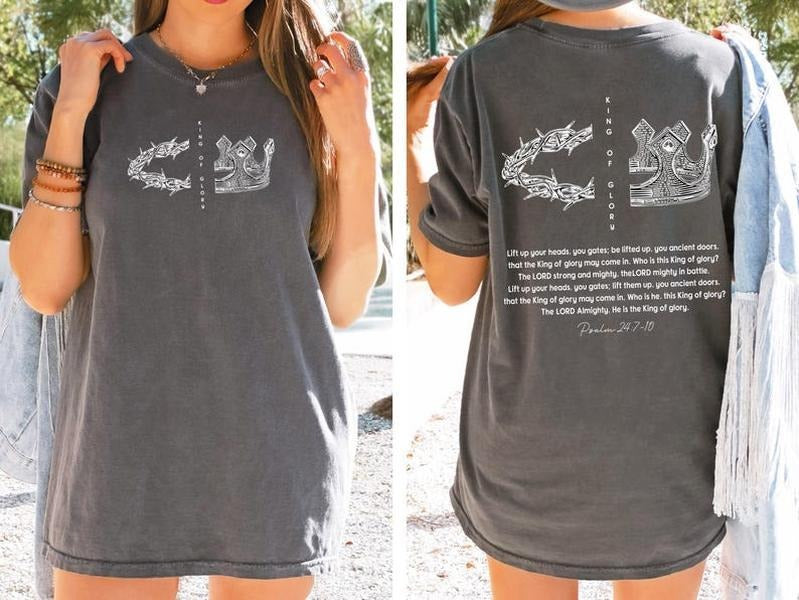 2 Slide, King of Glory Shirt, Christian Bible Verse T-Shirt, Psalm 24 7 Tee Faith-Based Christian T-Shirt, Jesus Crown...