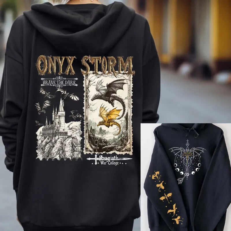 2 Slide, Onyx Storm Hooded Sweatshirt, Hooodie Basgiath War College Hooded Sweatshirt, Fourth Wing Sweatshirt, Dragon...