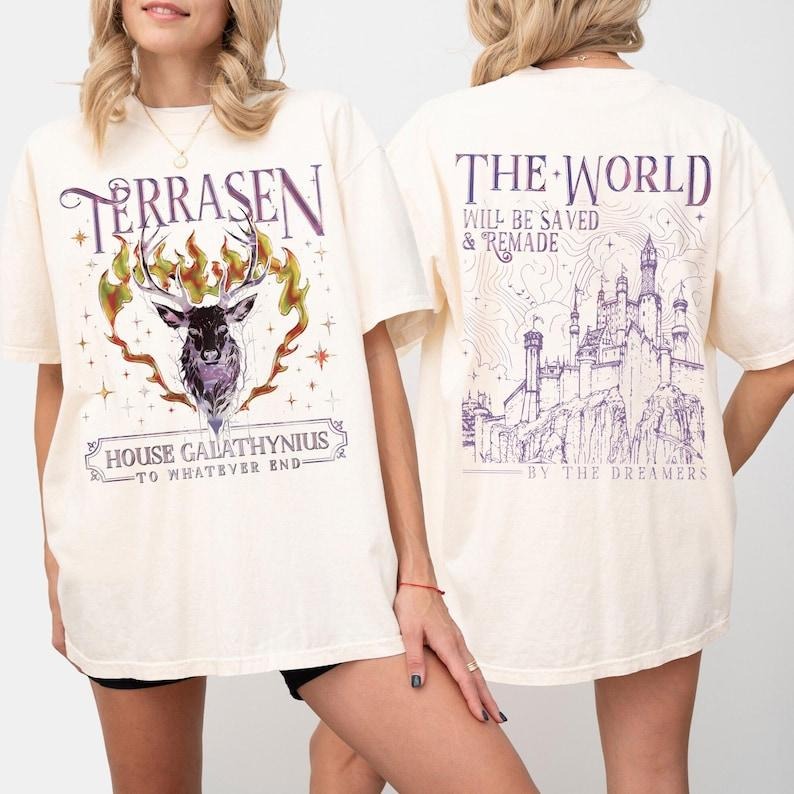 2 Slide, Terrasen Throne of Glass T-Shirt, Aelin Galathynius House To Whatever End Booktok Tee, The World Will Be Saved...