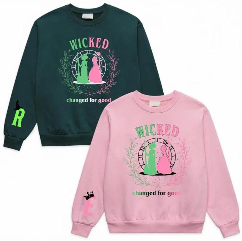 2 Slide, Wicked Change For Good Sweatshirt, Elphaba and Glinda On Sleeve Hoodie, Wicked Musical Movie Fan Xmas Giftm...