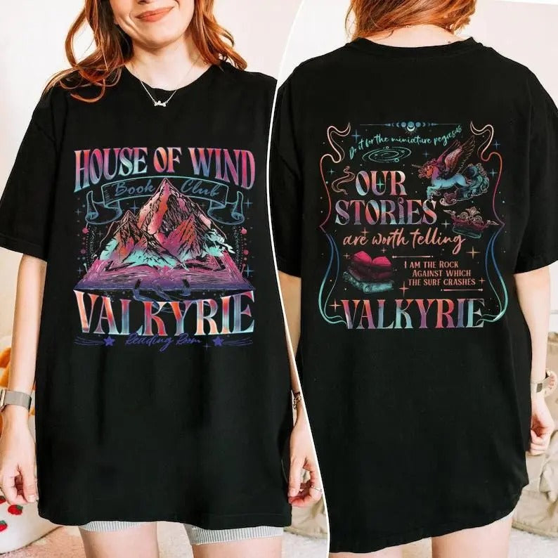 2 Slides Acotar House Wind Book Club Climb Mountain Valkyrie Reading Room Valkyrie Acotar Prythian Night Court Cotton Basic T-Shirts, Hoodie, Sweatshirt