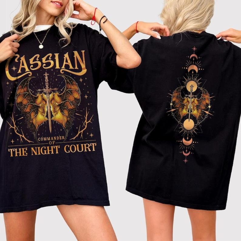 2 Slides, Cassian T-Shirt | Commander Of The Night Court T-Shirt | Bat Boys Png | Acotar Graphic Design | Court Crescent...