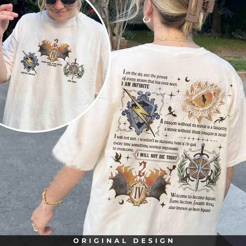 2 Slides, Fourth Wing Iron Squad T-Shirt, Onyx Storm Brave The Dark, Fourth Wing Badges Bookish Tee, Dragon Riders Fan...