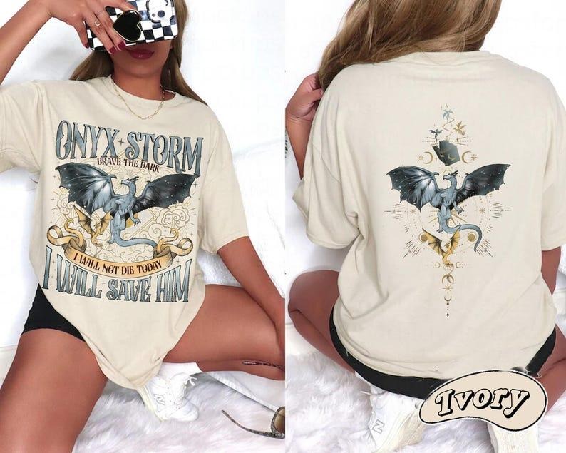 2 Slides, Fourth Wing Series T-Shirt | Onyx Storm | Dragon Rider | Bookish Tee Gift For Book Lover | Violet Sorrengail |...