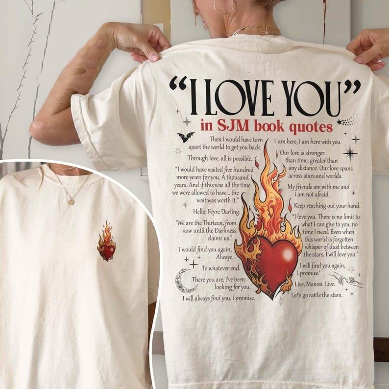 2 Slides, I Love You in Book Quotes T-Shirt, Acotar Book Lover Graphic Tee, Sjm Merch, Bookish Era Clothing Gift, Romance...