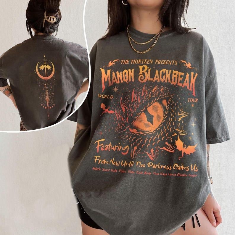 2 Slides, Manon Blackbeak Throne of Glass T-Shirt, The Thirteen Shirts, From Now Until The Darkness Claims Us Tee, ACOTAR...