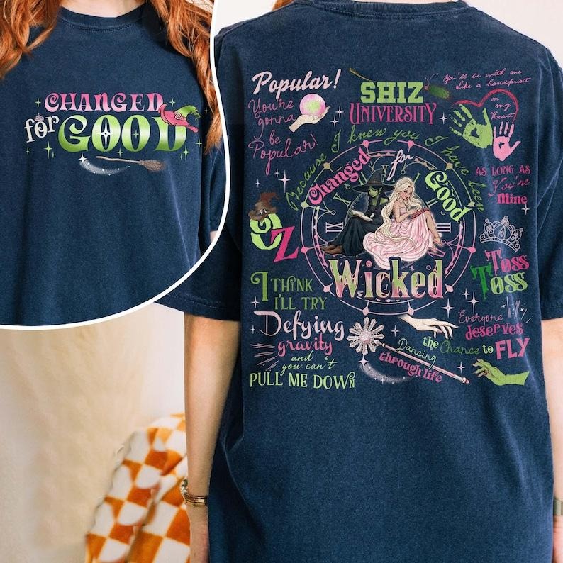 2 Slides Wicked New Musical T Shirt Defying Gravity Wicked Changed Good Wizard Movie Fan Shirt Womenswear Cotton T-Shirts, Hoodie, Sweatshirt