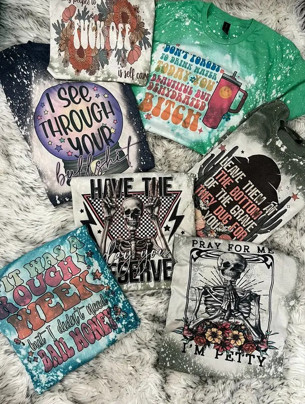 2 for 24 Bleached T-Shirt - You Pick The Category - Bleached Shirt - Petty, Mama, Faith, Spooky, Horror - Casual Menswear...