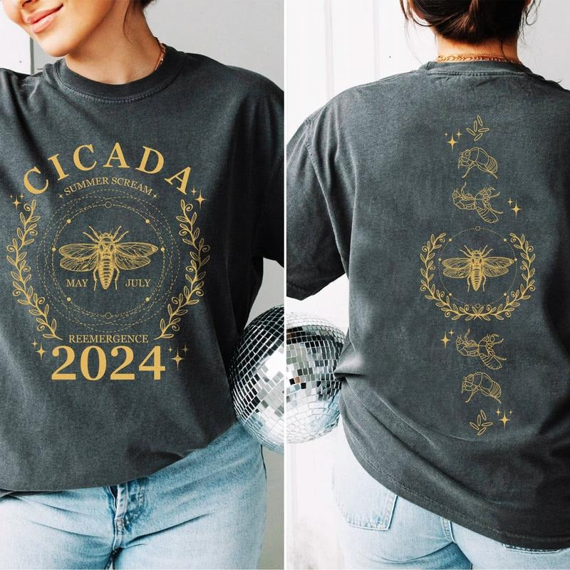 2 slide design, Cicada brood 2024 tshirt, year of the cicada shirt, summer swarm tee, insect lover gift, dark...